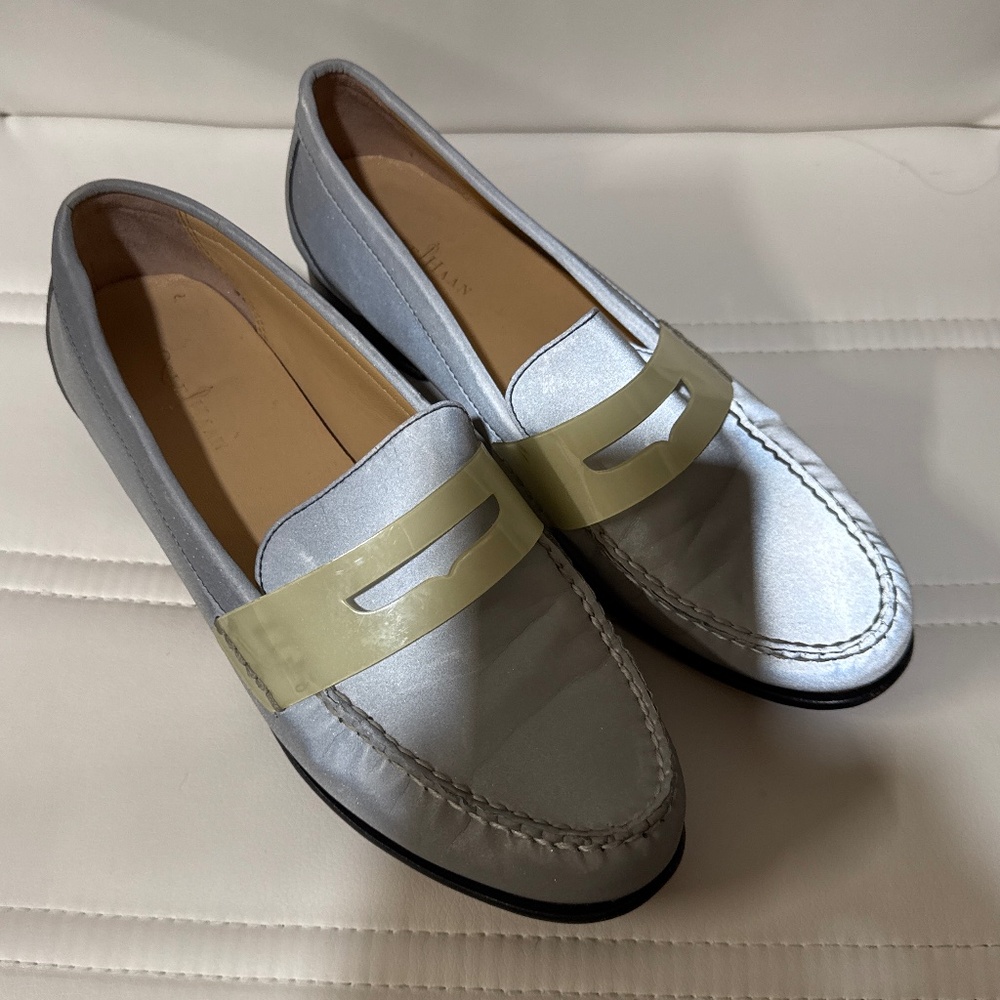 Cole Haan reflector grey penny loafers